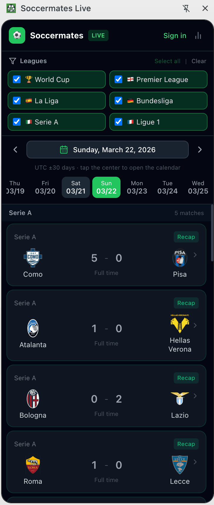 Soccermates Live extension preview — image 1 of 5